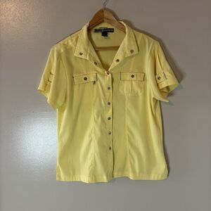 Jamie Sadock Womens Yellow Button Up Top Performance Golf Athletic Shirt Large